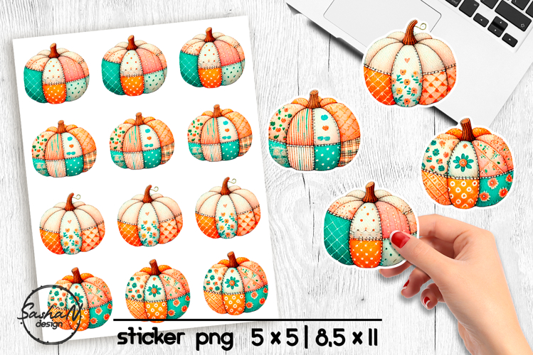 Fall patchwork pumpkin stickers