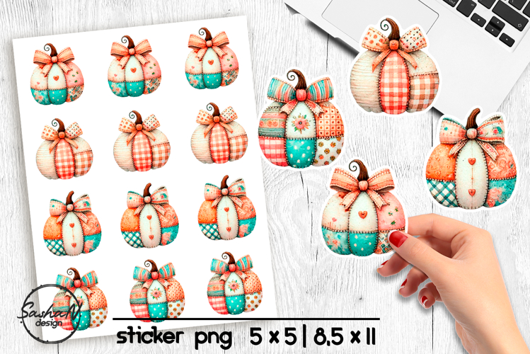 Fall patchwork pumpkin stickers