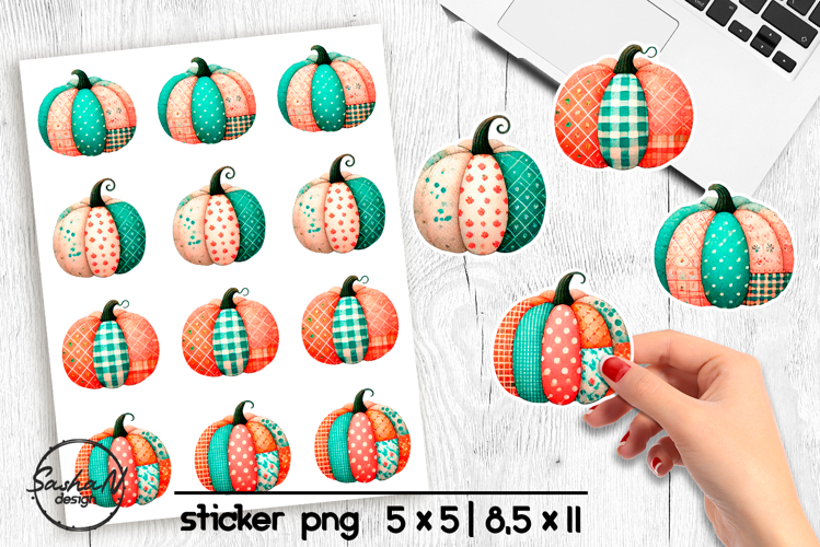 Fall patchwork pumpkin stickers