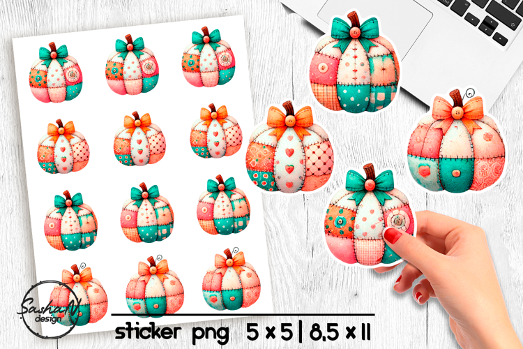 Fall patchwork pumpkin stickers