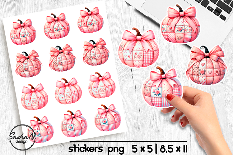 Pink patchwork pumpkin stickers