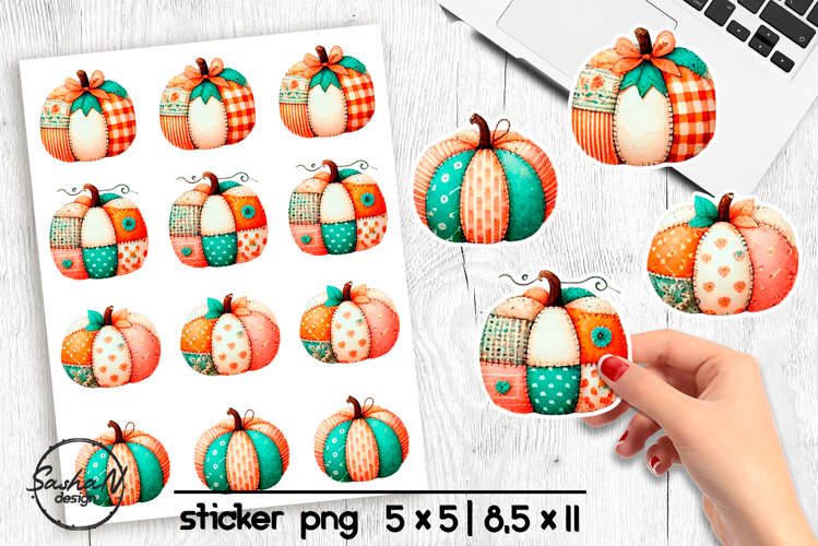 Fall patchwork pumpkin stickers