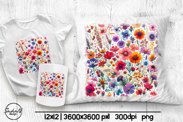 Wildflowers sublimation, Pillow designs example image 1