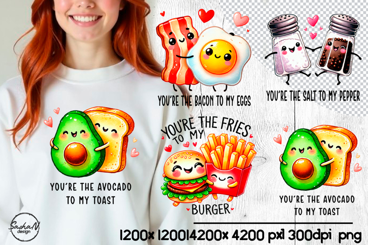 Cute Food Couples Valentine Sublimation, Funny Love Quotes