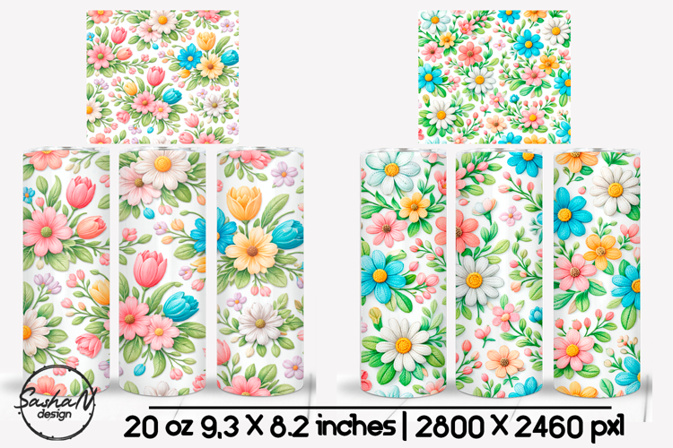 Floral tumbler wrap, 3d flowers embroidery designs
