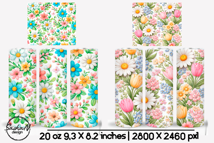3d floral tumbler wrap