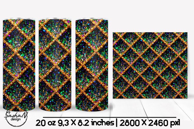 Geometric Mardi gras tumbler, Purple green and gold tumbler