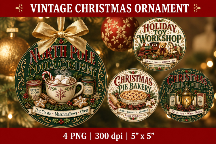 Vintage Christmas Ornament PNG. Christmas farmhouse crafts