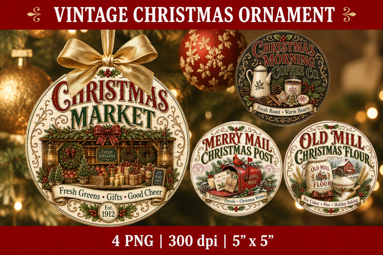 Vintage Christmas Ornament PNG. Christmas farmhouse crafts
