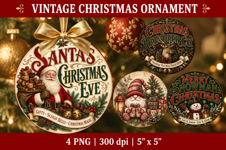 Vintage Christmas Ornament PNG. Christmas farmhouse crafts