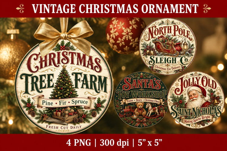 Vintage Christmas Ornament PNG. Christmas farmhouse crafts