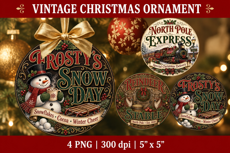 Vintage Christmas Ornament PNG. Christmas farmhouse crafts