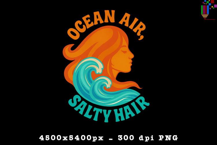 Ocean Air Salty Hair Beach Summer Design PNG File