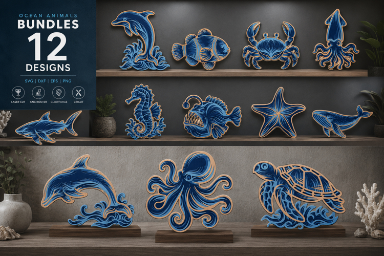Ocean Animals Laser Cut SVG - Marine Wildlife Files BUNDLES