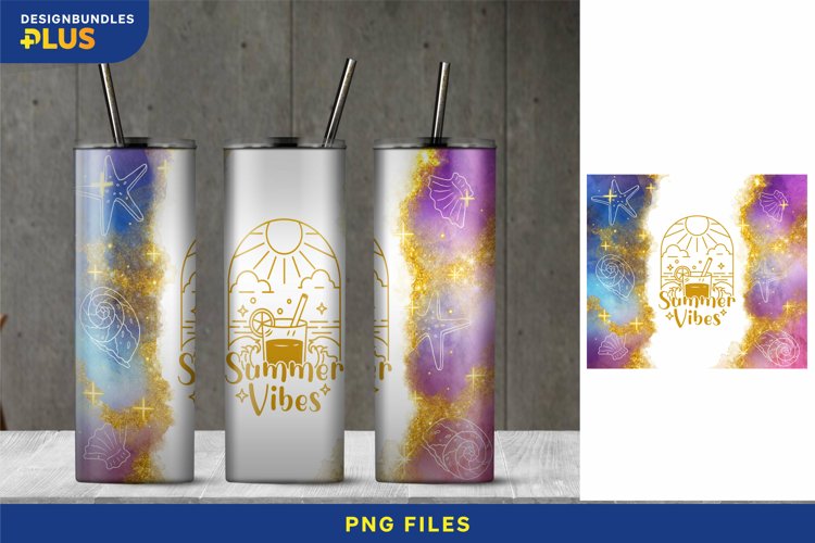 Summer Vibes, Beach Galaxy Glitter 20 oz Skinny Tumbler Wrap