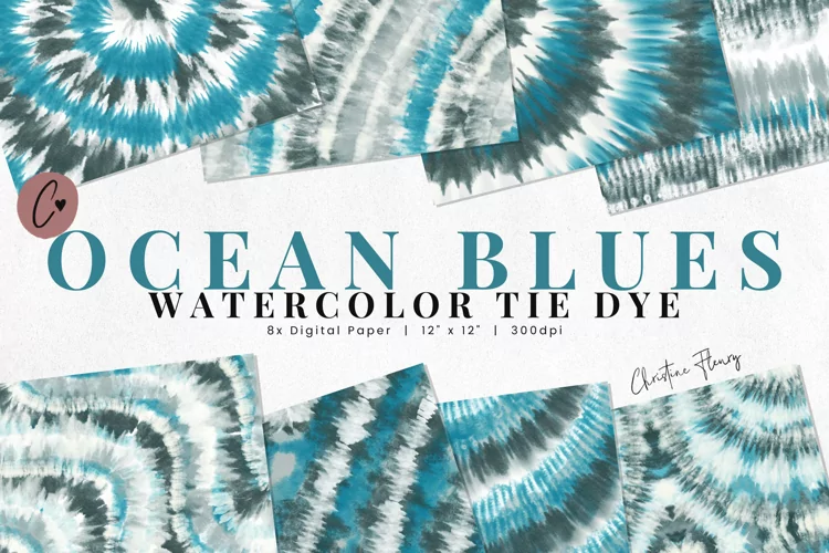 Ocean Blues Watercolor Tie Dye Sublimation Digital Paper