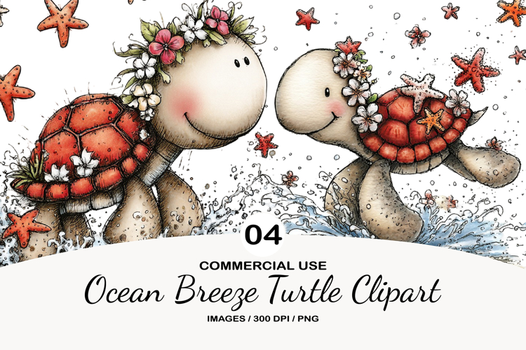 Ocean Breeze Turtle Clipart