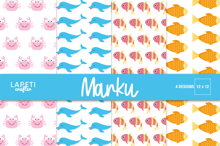 Ocean Digital Paper, Sea Animals Scrapbook Paper 12x12