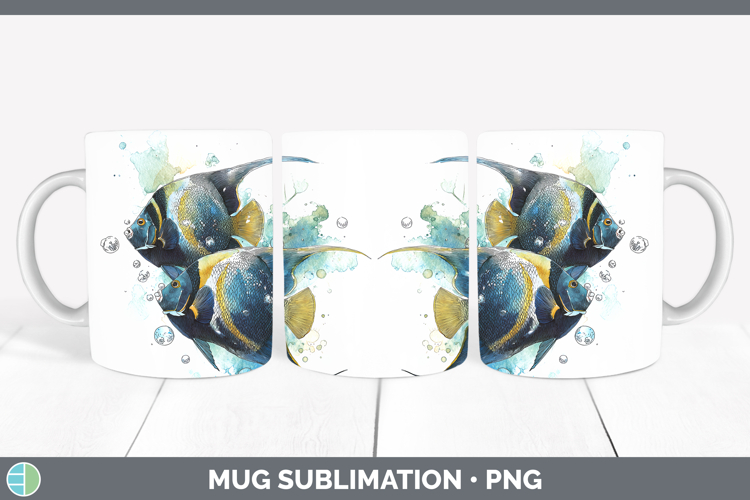 Angelfish Ocean Fish Sketch Mug Wrap Sublimation Design