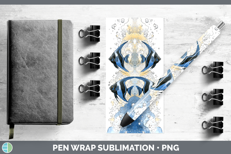 Angelfish Ocean Fish Sketch Pen Wrap Sublimation Design