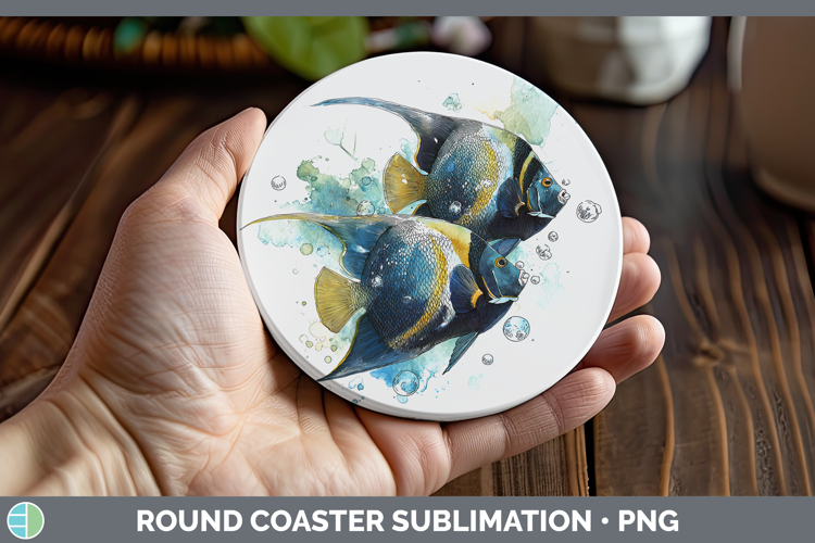Angelfish Ocean Fish Sketch Round Coaster Sublimation Design