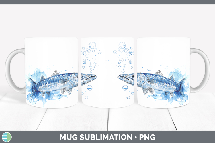 Barracuda Ocean Fish Sketch Mug Wrap Sublimation Design