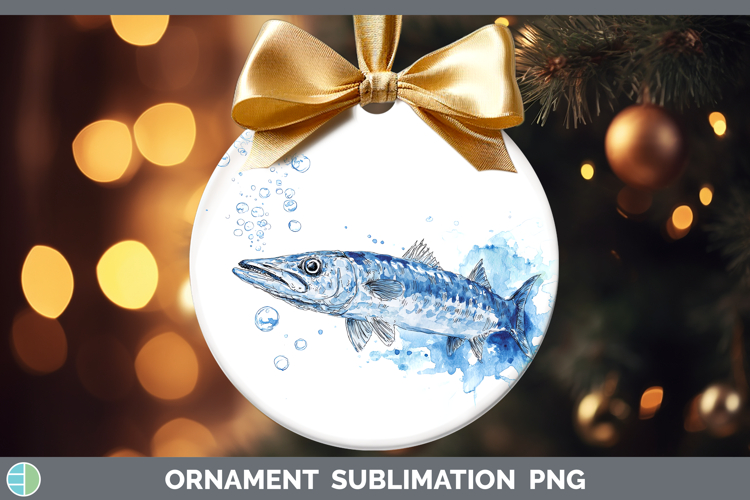 Barracuda Ocean Fish Sketch Ornament Sublimation Design