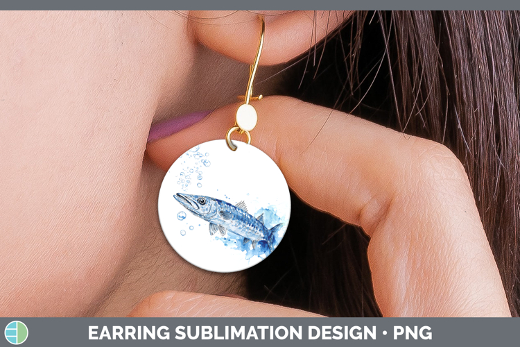 Barracuda Ocean Fish Sketch Round Earrings Sublimation Desig