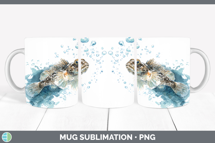 Blenny Ocean Fish Sketch Mug Wrap Sublimation Design