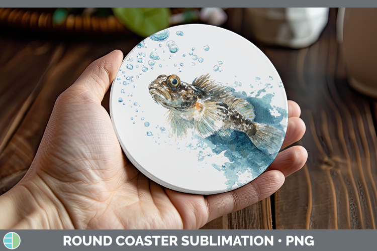 Blenny Ocean Fish Sketch Round Coaster Sublimation Design