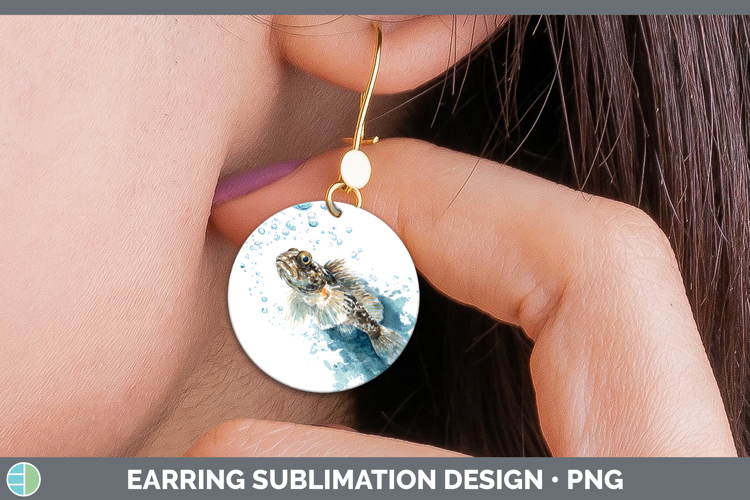 Blenny Ocean Fish Sketch Round Earrings Sublimation Design