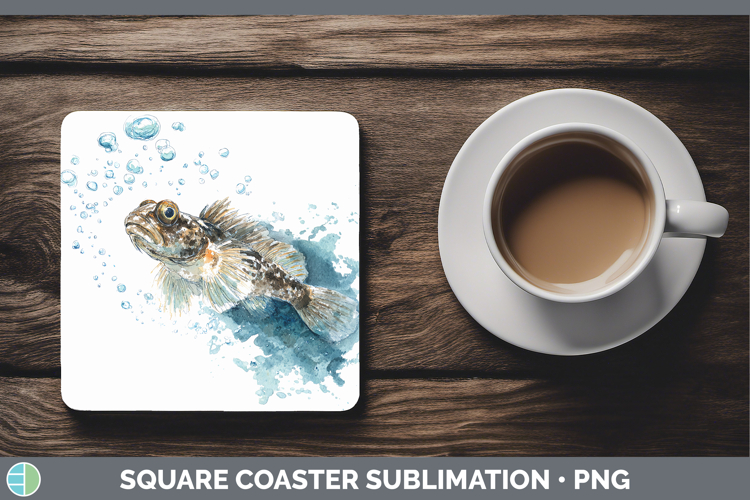 Blenny Ocean Fish Sketch Square Coaster Sublimation Design