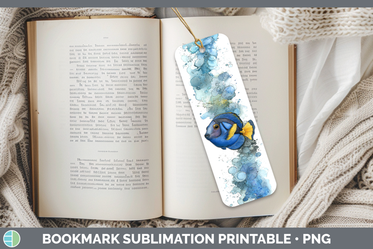 Blue Tang Ocean Fish Sketch Bookmark Sublimation Design