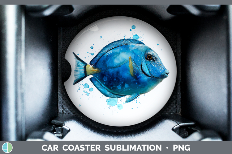 Blue Tang Ocean Fish Sketch Car Coaster Sublimation Design