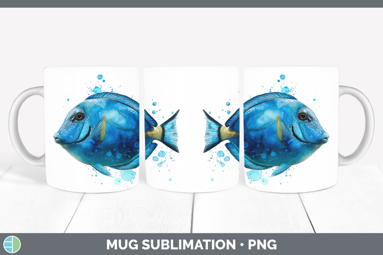 Blue Tang Ocean Fish Sketch Mug Wrap Sublimation Design
