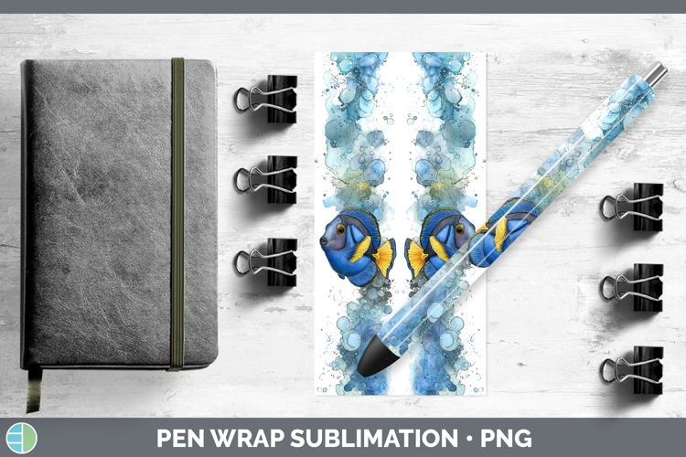 Blue Tang Ocean Fish Sketch Pen Wrap Sublimation Design