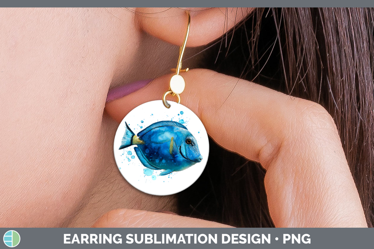 Blue Tang Ocean Fish Sketch Round Earrings Sublimation Desig