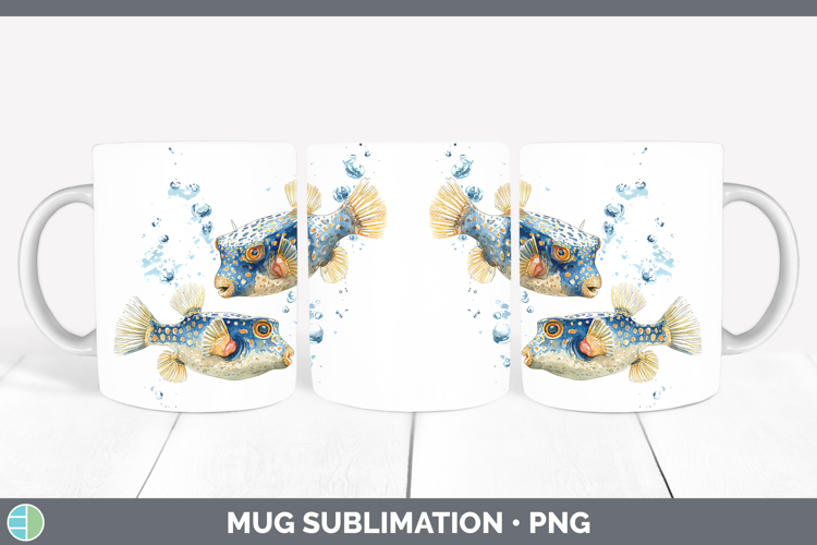 Boxfish Ocean Fish Sketch Mug Wrap Sublimation Design