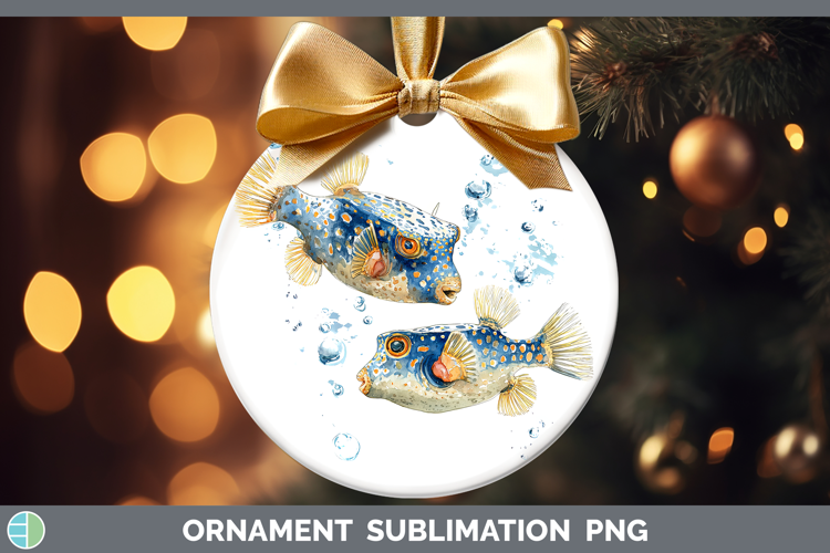 Boxfish Ocean Fish Sketch Ornament Sublimation Design