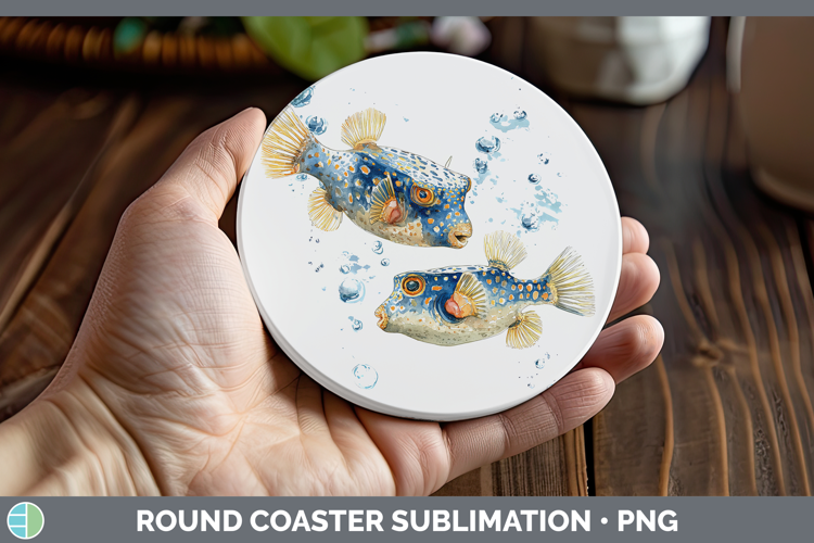 Boxfish Ocean Fish Sketch Round Coaster Sublimation Design