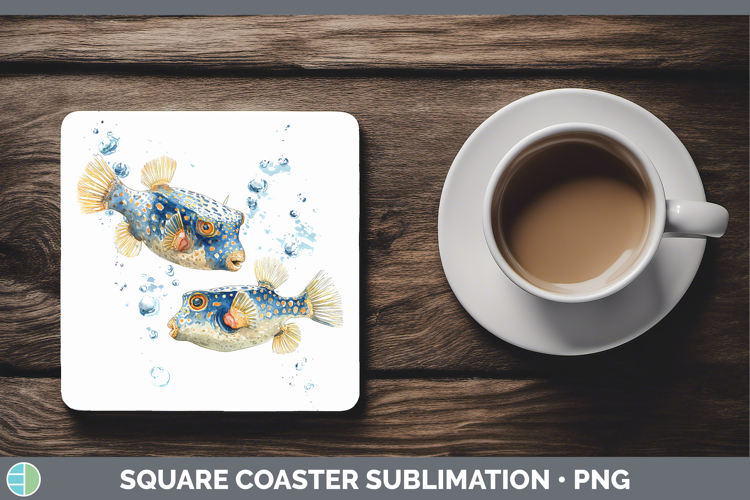 Boxfish Ocean Fish Sketch Square Coaster Sublimation Design