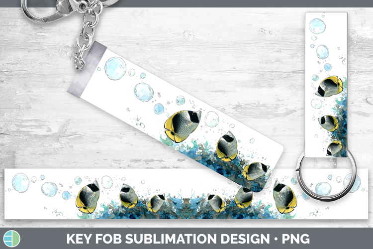 Butterflyfish Ocean Fish Sketch Key Fob Sublimation Design