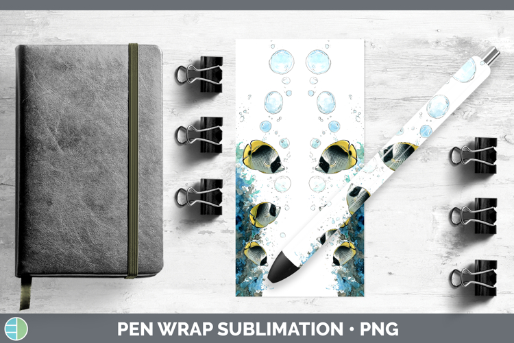 Butterflyfish Ocean Fish Sketch Pen Wrap Sublimation Design