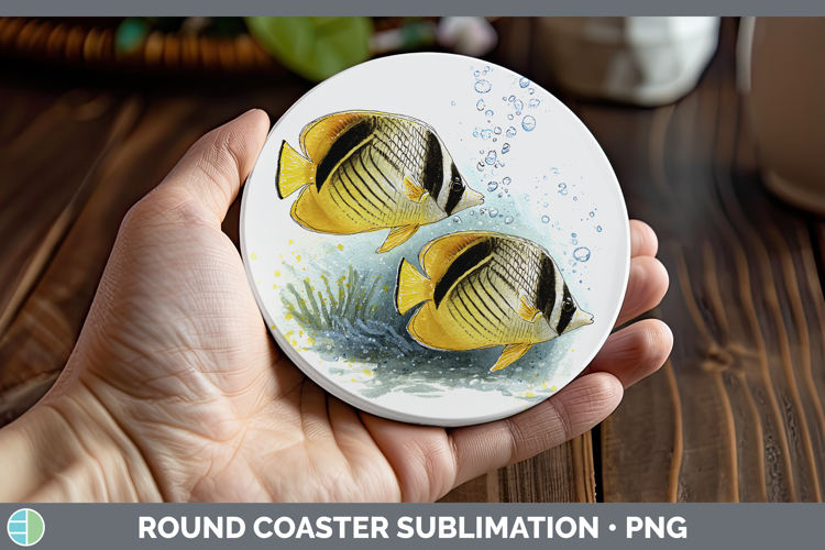 Butterflyfish Ocean Fish Sketch Round Coaster Sublimation De