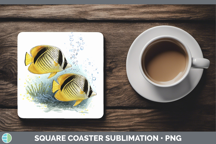 Butterflyfish Ocean Fish Sketch Square Coaster Sublimation D