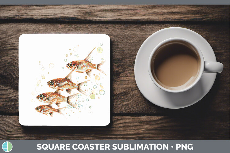 GorgeousOcean Fish Sketch Square Coaster design.