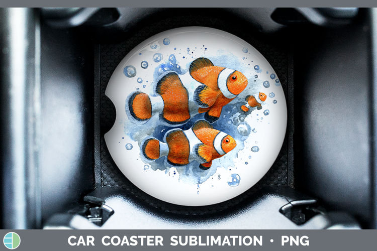 Clownfish Ocean Fish Sketch Car Coaster Sublimation Design