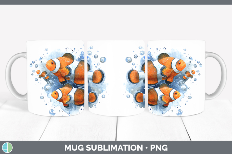 Clownfish Ocean Fish Sketch Mug Wrap Sublimation Design
