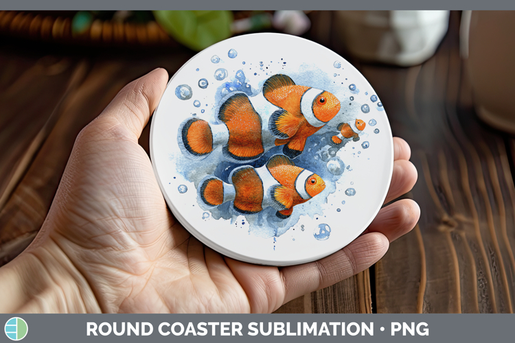 Clownfish Ocean Fish Sketch Round Coaster Sublimation Design