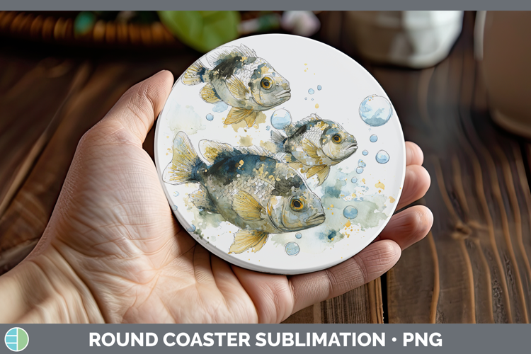 Damselfish Ocean Fish Sketch Round Coaster Sublimation Desig